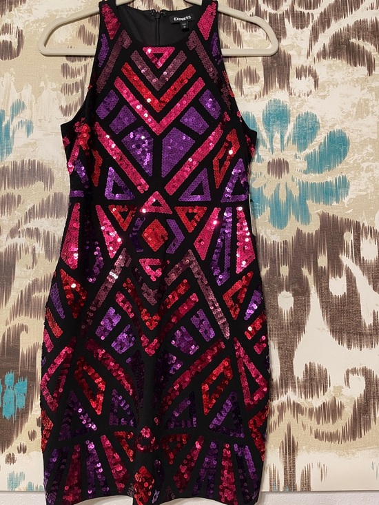 Express Dresses & Skirts - Express Black Shift Dress with Fuchsia & Purple Sequins